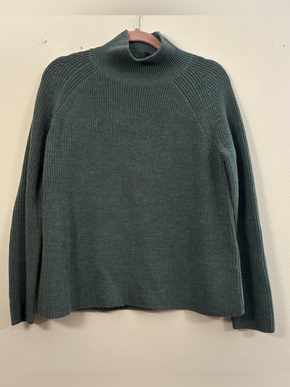 Eileen Fisher high neck Sweater Womens XS green Italian yarn Knit quiet luxury
